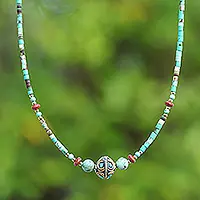 Global BlueBlue and Green Multi-Gemstone Beaded Brass Pendant Necklace Today Only