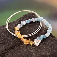 Luminous CirclesAquamarine Citrine Bracelet 2 Sterling Silver Bangles Set Editor’s Pick