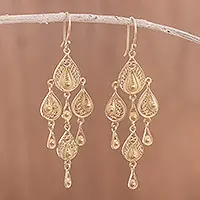 Next Day Delivery Gold Sunrise Dew24k Gold Plated Sterling Silver Filigree Earrings from Peru