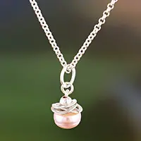Clearance Charm of the SeaSilver Pendant Necklace with Semi-Round Pink Cultured Pearl