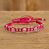 Crafted Pink on RoseRose and Pale Pink Macrame and Beaded Bracelet