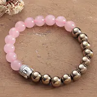 Flash Sale Dual HarmonyBuddha-Themed Golden Pyrite and Rose Quartz Beaded Bracelet