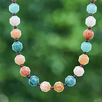 Professional Grade Joyful JadeNatural Jade and Garnet Beaded Necklace Crafted in Thailand