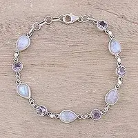 Time-Limited Misty LilacHandmade Amethyst Rainbow Moonstone Link Bracelet from India