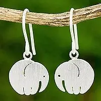 Trending Little Round ElephantSatin Finish Thai Sterling Silver Elephant Earrings