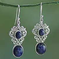 Seasonal Sale Whimsical TendrilsHandcrafted Lapis Lazuli and Sterling Silver Dangle Earrings