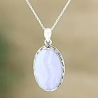 Antique LaceBlue Lace Agate and Sterling Silver Pendant Necklace Buy Direct