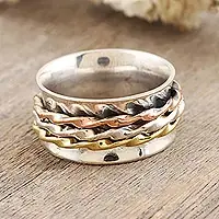 Instant Buy Twisted SpinSterling Silver Brass and Copper Meditation Spinner Ring