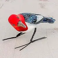 Red Headed WoodpeckerCeramic Figurine of a Red Headed Woodpecker from Guatemala Premium