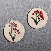 Holiday Sale Red BloomsTwo Hand-Painted Ceramic Magnets with Red Flower Motifs