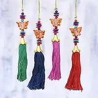 Butterfly FantasyWood Butterfly and Tassel Holiday Ornaments (Set of 4) Next Day Delivery