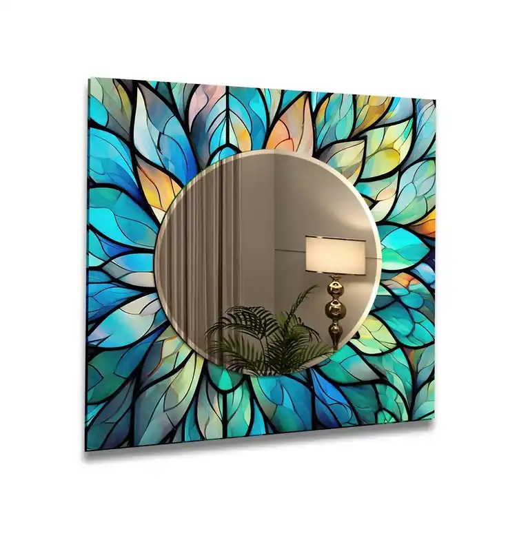 Turquoise & Blue Flower Wall Mirror Fresh Stock