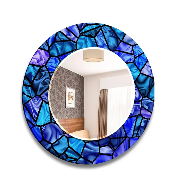 Special Offer Vivid Blue Stained Wall Mirror