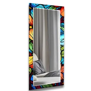 Worldwide Shipping Stained Blue and Orange Flower Wall Mirror