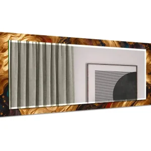 Worldwide Shipping Rust & Teal Marble Glass Wall Mirror – Artistic Round Accent for Modern Interiors