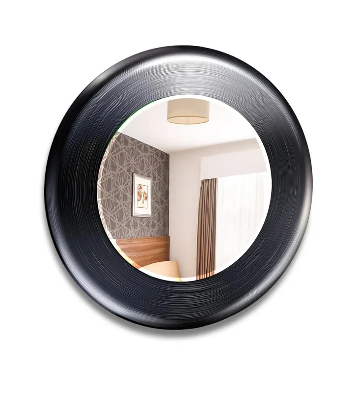 Money Back Guarantee Modern Round Glass Wall Mirror – Sleek Black Frame, Minimalist Living Room Accent