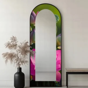 Sacred Bloom – Pink Lotus Botanical Floor Mirror Premium