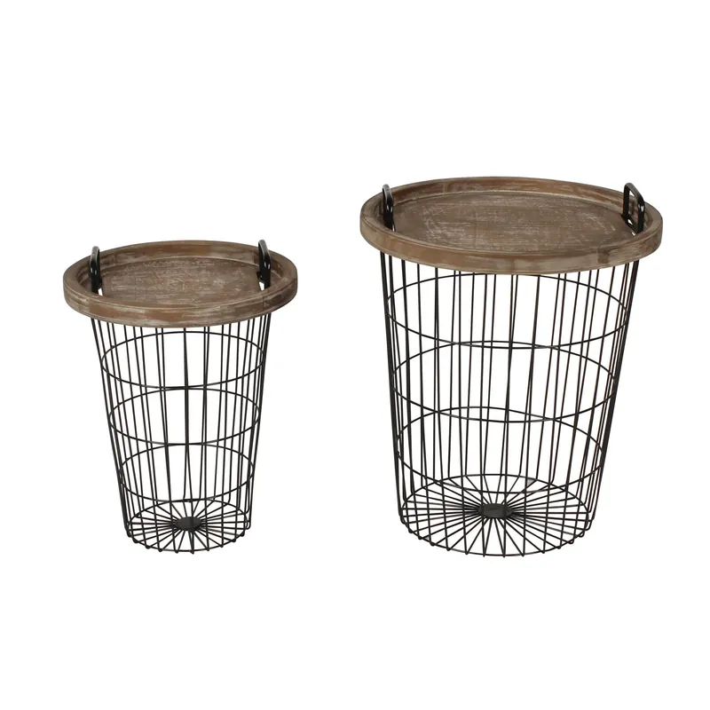 No Minimum Order Tenby Nesting Metal and Wood Tray Basket End Tables