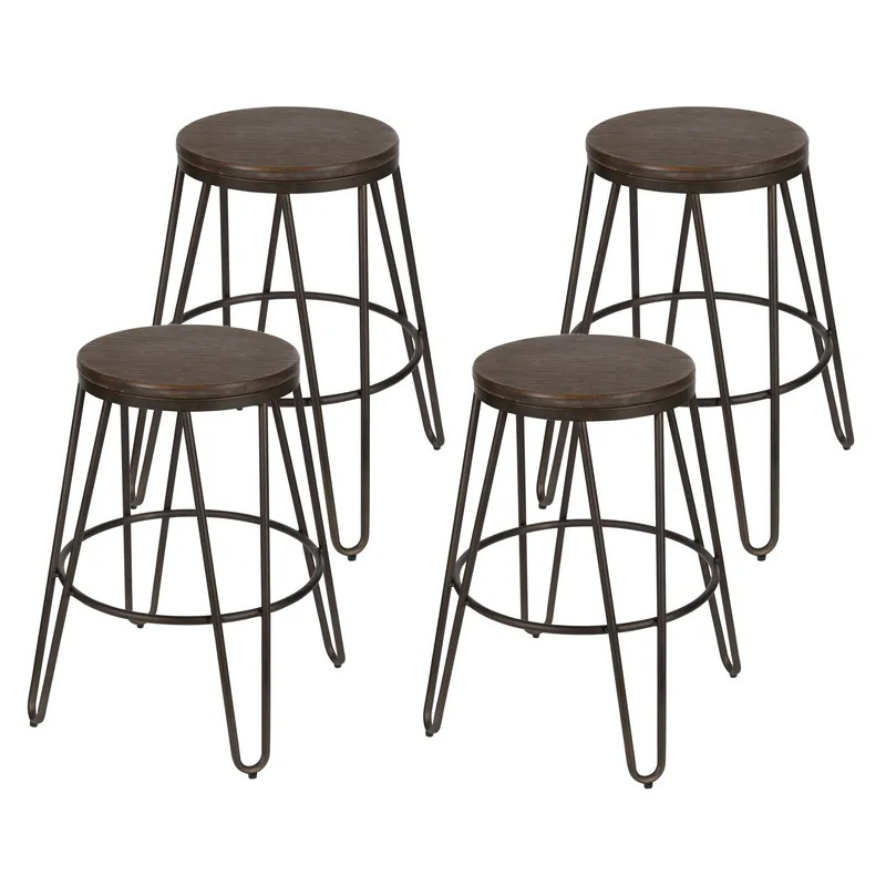 Tully Wood and Metal Bar Stools, 4 Pack Fast Shipping