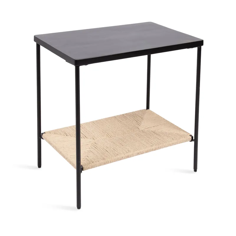 Cheap Mandell Wood and Natural Woven Side Table