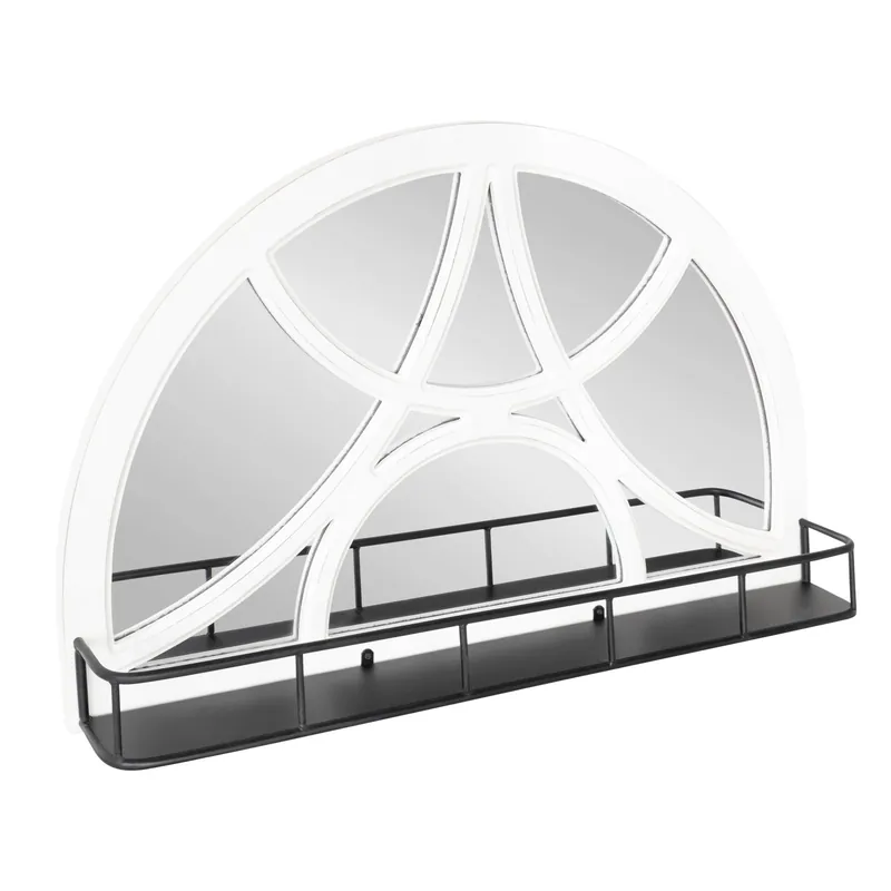 Hollowday Wood Framed Arched Wall Mirror with Shelf Special Discount