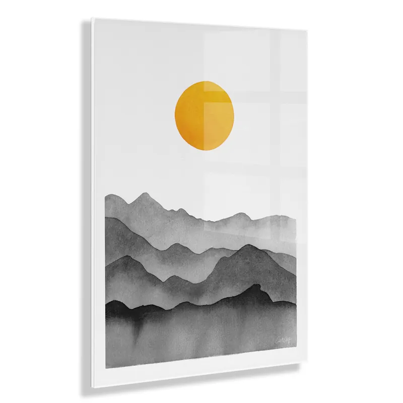 Black Yellow Mountain Range Silhouette Floating Acrylic Art by Cat Coquillette Mega Sale